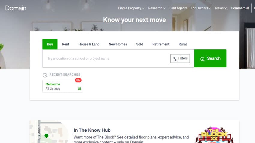 Domain.com.au real estate website in Australia