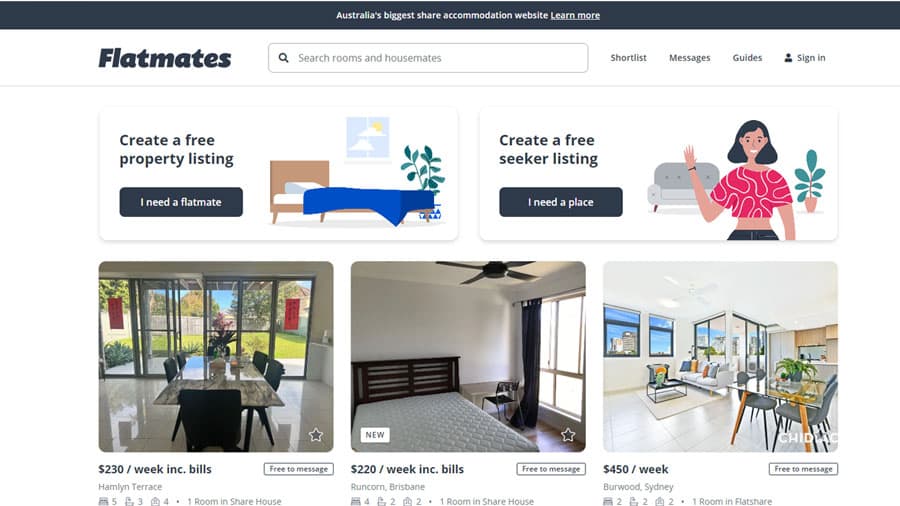 Flatmates.com.au real estate website in Australia